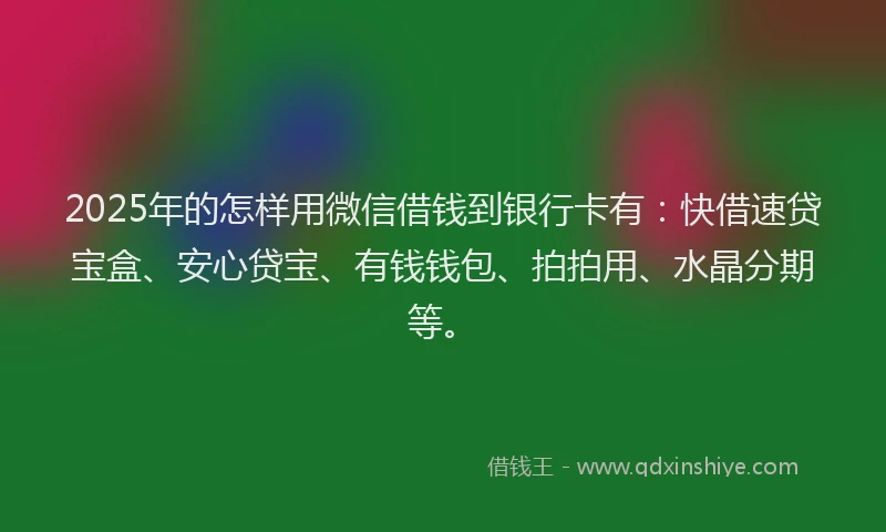 2025年的怎样用微信借钱到银行卡有：快借速贷宝盒、安心贷宝、有钱钱包、拍拍用、水晶分期等。