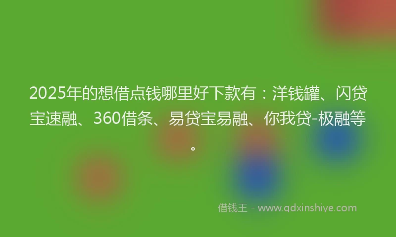 2025年的想借点钱哪里好下款有：洋钱罐、闪贷宝速融、360借条、易贷宝易融、你我贷-极融等。