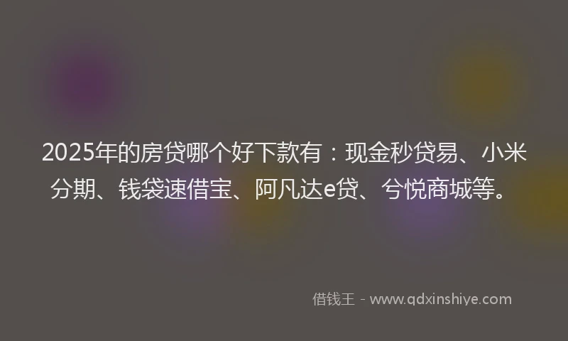 2025年的房贷哪个好下款有：现金秒贷易、小米分期、钱袋速借宝、阿凡达e贷、兮悦商城等。