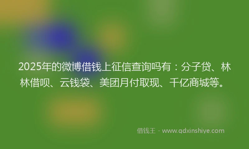 2025年的微博借钱上征信查询吗有：分子贷、林林借呗、云钱袋、美团月付取现、千亿商城等。