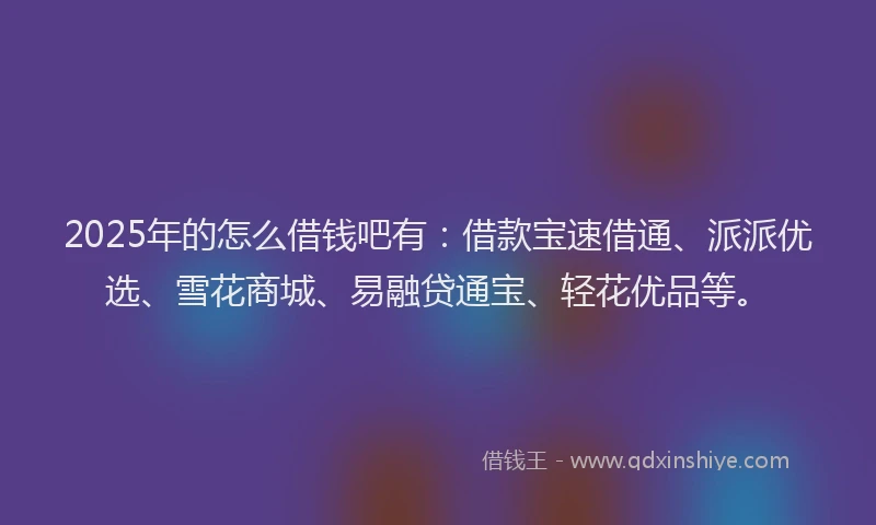 2025年的怎么借钱吧有：借款宝速借通、派派优选、雪花商城、易融贷通宝、轻花优品等。
