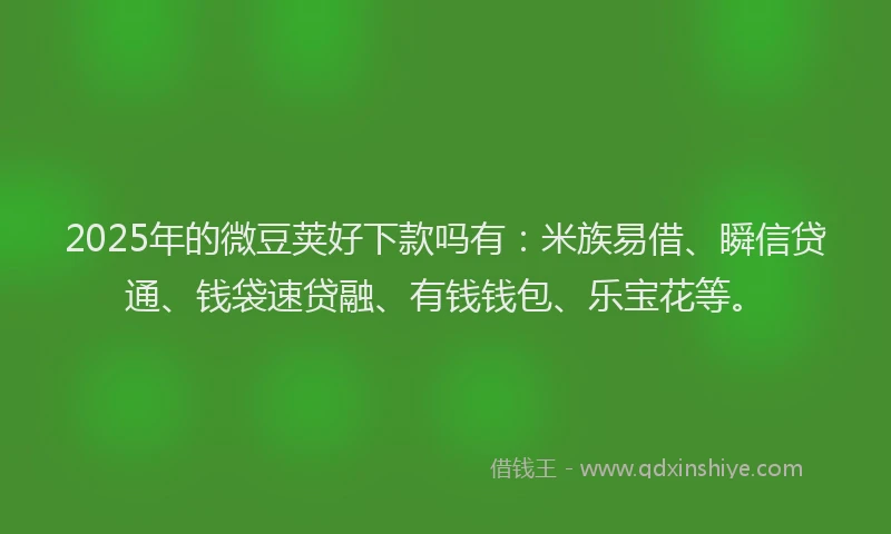 2025年的微豆荚好下款吗有：米族易借、瞬信贷通、钱袋速贷融、有钱钱包、乐宝花等。
