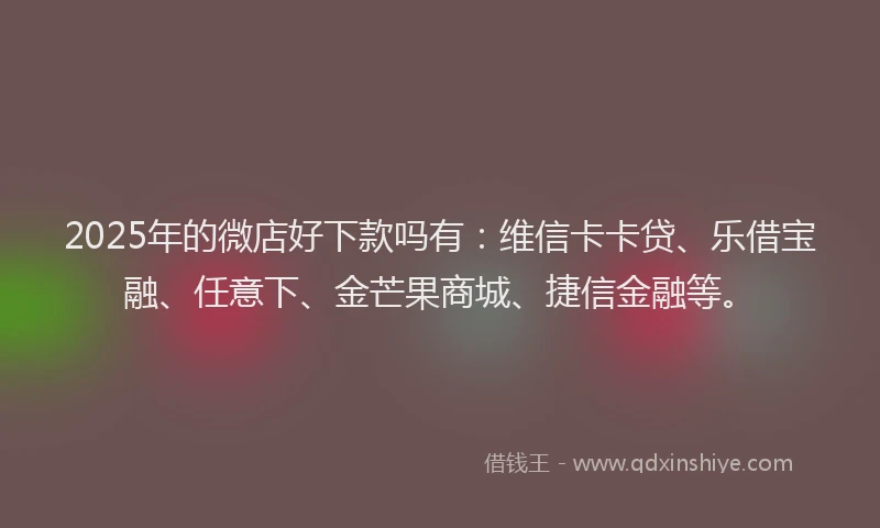 2025年的微店好下款吗有：维信卡卡贷、乐借宝融、任意下、金芒果商城、捷信金融等。