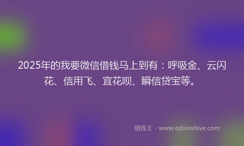 2025年的我要微信借钱马上到有：呼吸金、云闪花、信用飞、宜花呗、瞬信贷宝等。