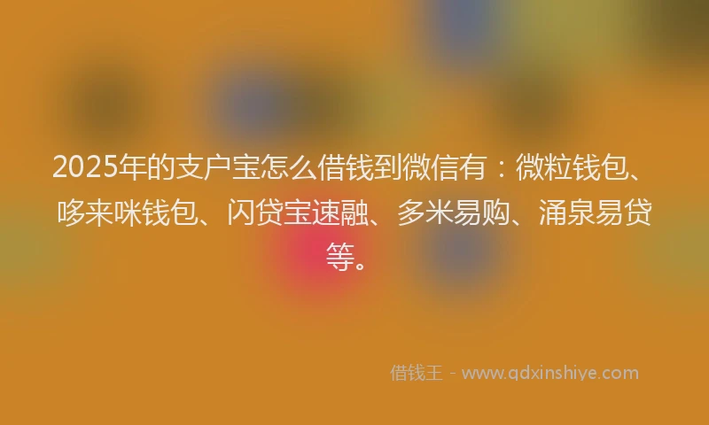 2025年的支户宝怎么借钱到微信有：微粒钱包、哆来咪钱包、闪贷宝速融、多米易购、涌泉易贷等。