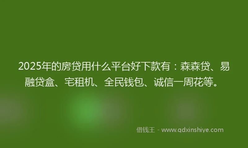 2025年的房贷用什么平台好下款有：森森贷、易融贷盒、宅租机、全民钱包、诚信一周花等。