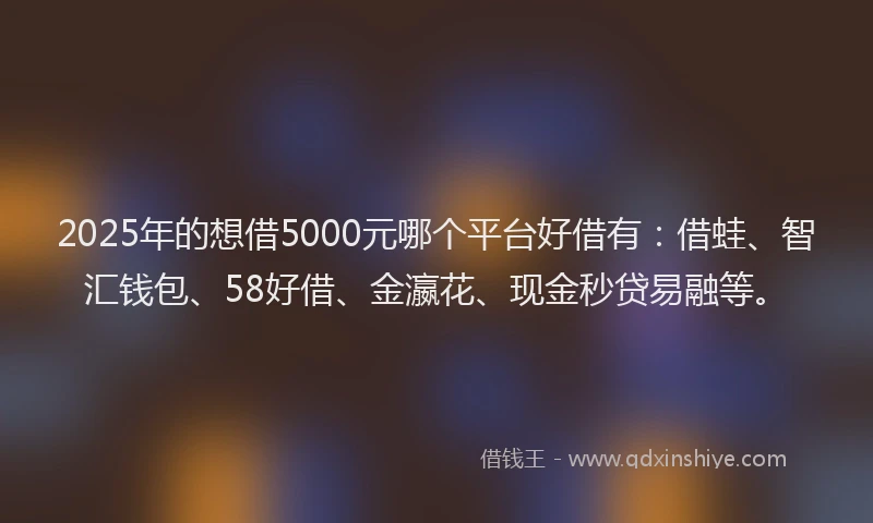 2025年的想借5000元哪个平台好借有：借蛙、智汇钱包、58好借、金瀛花、现金秒贷易融等。