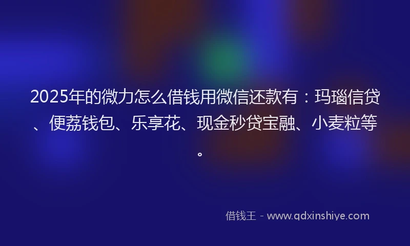 2025年的微力怎么借钱用微信还款有：玛瑙信贷、便荔钱包、乐享花、现金秒贷宝融、小麦粒等。