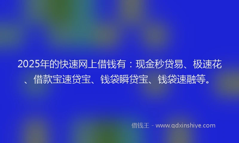 2025年的快速网上借钱有：现金秒贷易、极速花、借款宝速贷宝、钱袋瞬贷宝、钱袋速融等。
