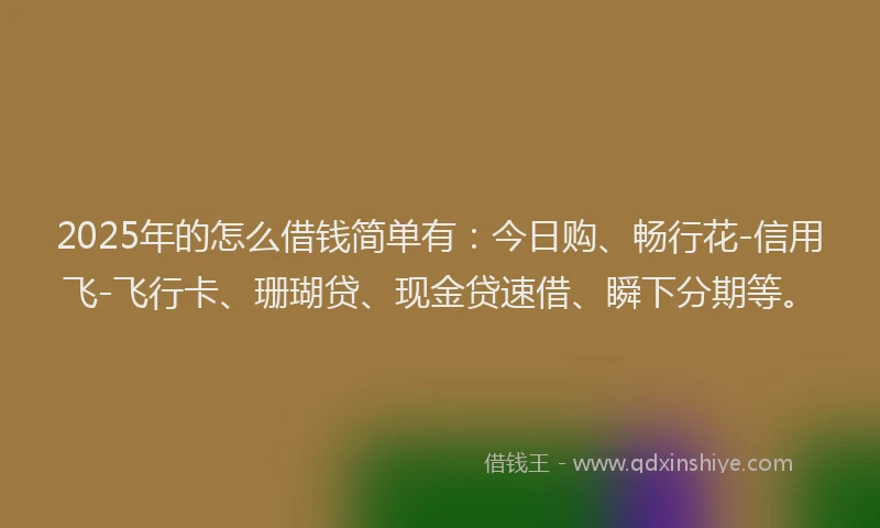 2025年的怎么借钱简单有：今日购、畅行花-信用飞-飞行卡、珊瑚贷、现金贷速借、瞬下分期等。