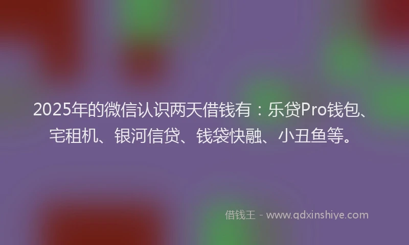 2025年的微信认识两天借钱有：乐贷Pro钱包、宅租机、银河信贷、钱袋快融、小丑鱼等。