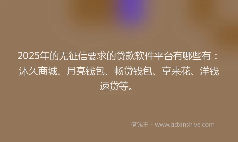 2025年的无征信要求的贷款软件平台有哪些有：沐久商城、月亮钱包、畅贷钱包、享来花、洋钱速贷等。