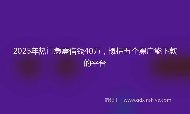 2025年热门急需借钱40万，概括五个黑户能下款的平台