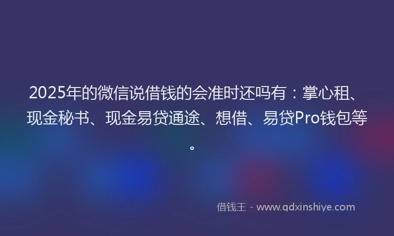 2025年的微信说借钱的会准时还吗有：掌心租、现金秘书、现金易贷通途、想借、易贷Pro钱包等。