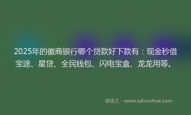 2025年的徽商银行哪个贷款好下款有：现金秒借宝途、星贷、全民钱包、闪电宝盒、龙龙用等。