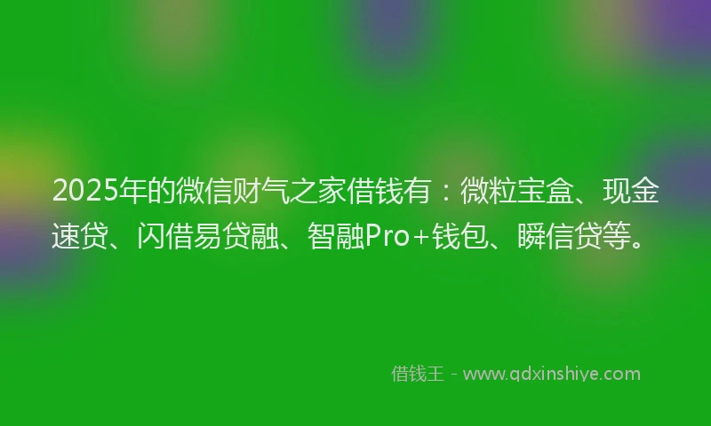 2025年的微信财气之家借钱有：微粒宝盒、现金速贷、闪借易贷融、智融Pro+钱包、瞬信贷等。