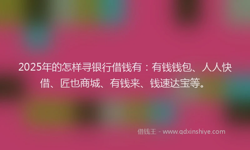 2025年的怎样寻银行借钱有：有钱钱包、人人快借、匠也商城、有钱来、钱速达宝等。