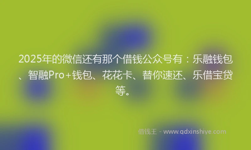2025年的微信还有那个借钱公众号有：乐融钱包、智融Pro+钱包、花花卡、替你速还、乐借宝贷等。