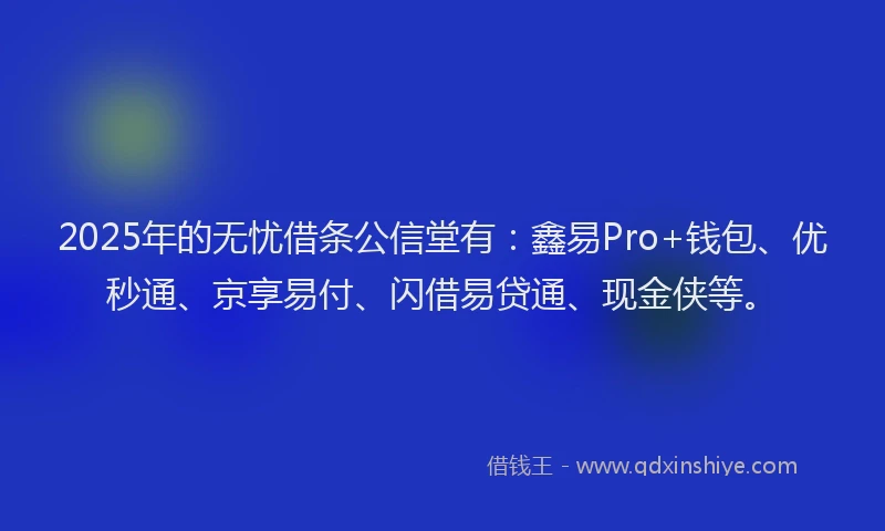 2025年的无忧借条公信堂有：鑫易Pro+钱包、优秒通、京享易付、闪借易贷通、现金侠等。