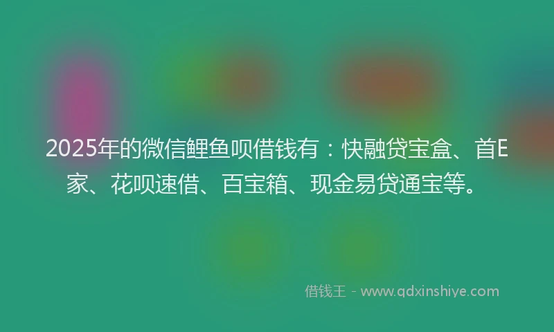 2025年的微信鲤鱼呗借钱有：快融贷宝盒、首E家、花呗速借、百宝箱、现金易贷通宝等。