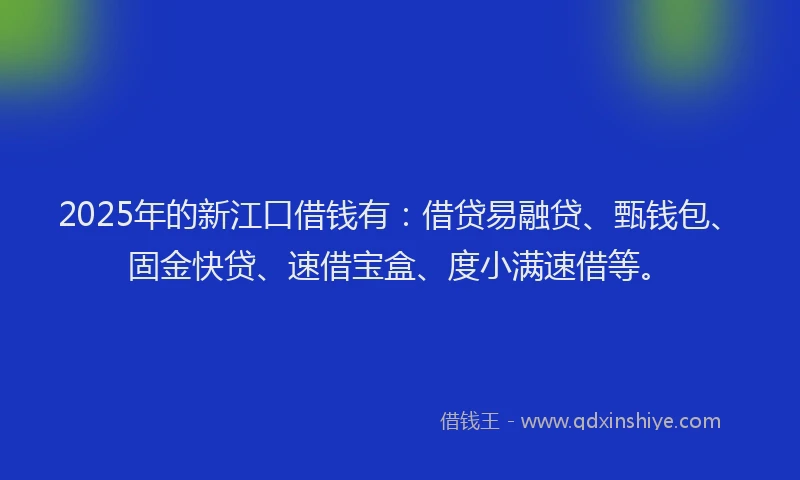 2025年的新江口借钱有：借贷易融贷、甄钱包、固金快贷、速借宝盒、度小满速借等。