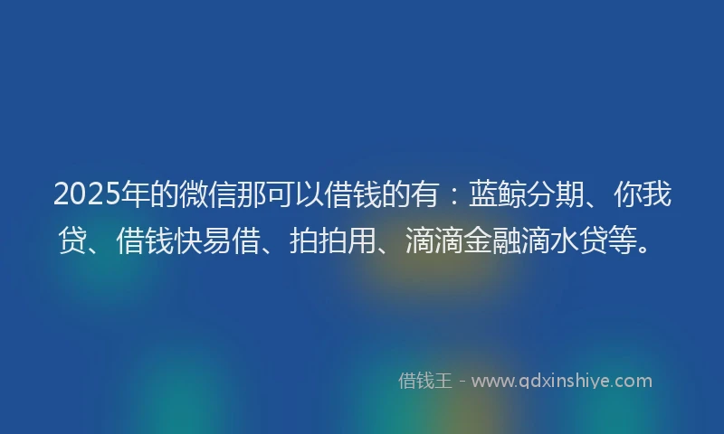 2025年的微信那可以借钱的有：蓝鲸分期、你我贷、借钱快易借、拍拍用、滴滴金融滴水贷等。