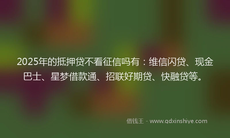 2025年的抵押贷不看征信吗有：维信闪贷、现金巴士、星梦借款通、招联好期贷、快融贷等。