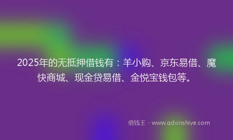 2025年的无抵押借钱有：羊小购、京东易借、魔快商城、现金贷易借、金悦宝钱包等。