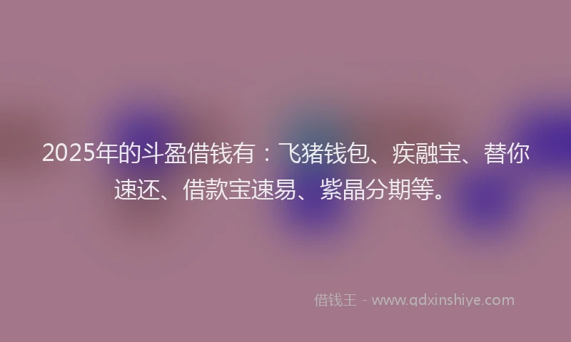 2025年的斗盈借钱有：飞猪钱包、疾融宝、替你速还、借款宝速易、紫晶分期等。