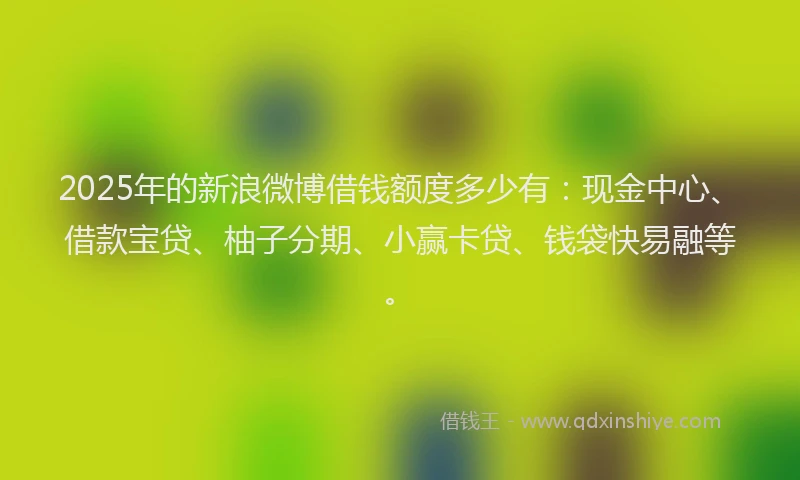 2025年的新浪微博借钱额度多少有：现金中心、借款宝贷、柚子分期、小赢卡贷、钱袋快易融等。