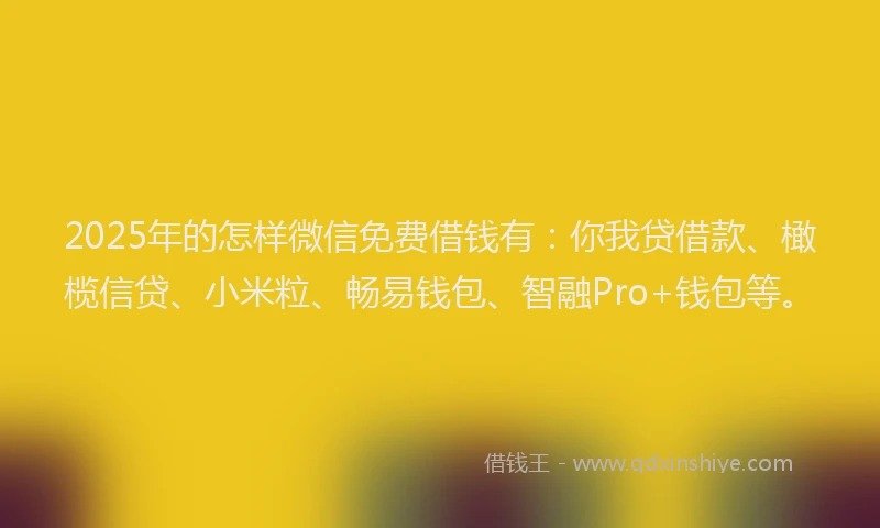 2025年的怎样微信免费借钱有：你我贷借款、橄榄信贷、小米粒、畅易钱包、智融Pro+钱包等。