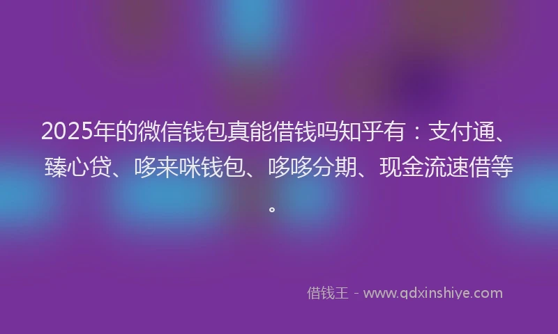 2025年的微信钱包真能借钱吗知乎有：支付通、臻心贷、哆来咪钱包、哆哆分期、现金流速借等。