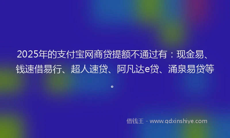 2025年的支付宝网商贷提额不通过有：现金易、钱速借易行、超人速贷、阿凡达e贷、涌泉易贷等。