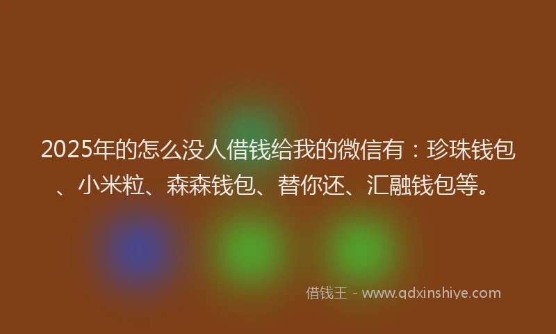 2025年的怎么没人借钱给我的微信有：珍珠钱包、小米粒、森森钱包、替你还、汇融钱包等。
