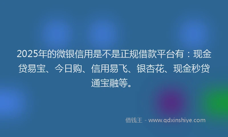 2025年的微银信用是不是正规借款平台有：现金贷易宝、今日购、信用易飞、银杏花、现金秒贷通宝融等。