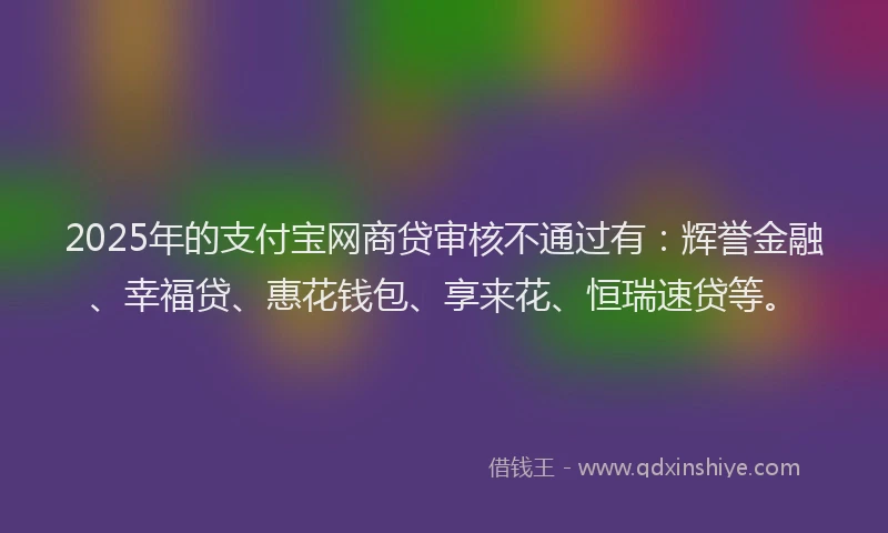 2025年的支付宝网商贷审核不通过有：辉誉金融、幸福贷、惠花钱包、享来花、恒瑞速贷等。