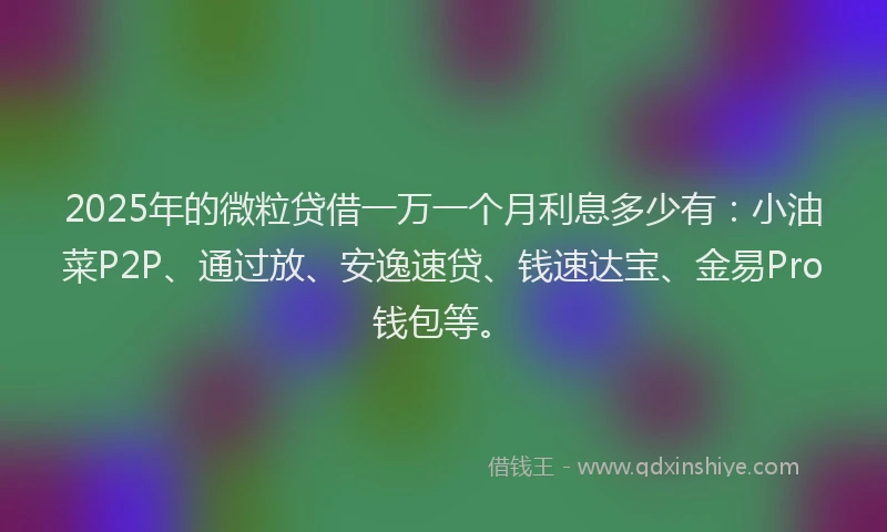 2025年的微粒贷借一万一个月利息多少有：小油菜P2P、通过放、安逸速贷、钱速达宝、金易Pro钱包等。