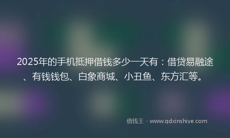 2025年的手机抵押借钱多少一天有：借贷易融途、有钱钱包、白象商城、小丑鱼、东方汇等。