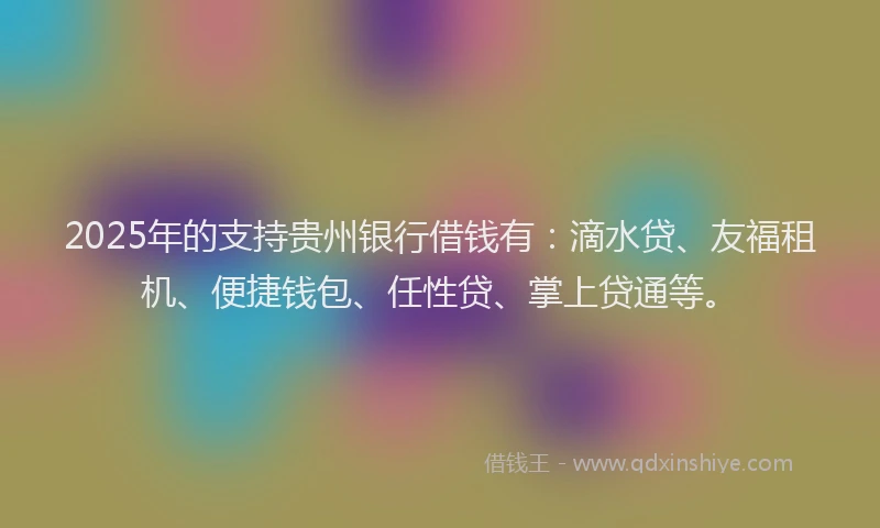 2025年的支持贵州银行借钱有：滴水贷、友福租机、便捷钱包、任性贷、掌上贷通等。