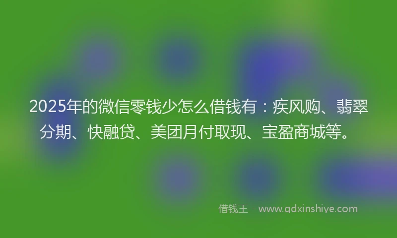 2025年的微信零钱少怎么借钱有：疾风购、翡翠分期、快融贷、美团月付取现、宝盈商城等。