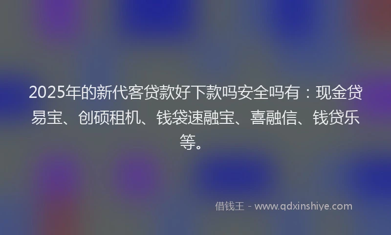 2025年的新代客贷款好下款吗安全吗有：现金贷易宝、创硕租机、钱袋速融宝、喜融信、钱贷乐等。