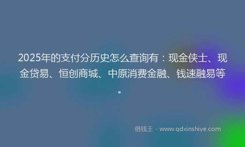2025年的支付分历史怎么查询有：现金侠士、现金贷易、恒创商城、中原消费金融、钱速融易等。