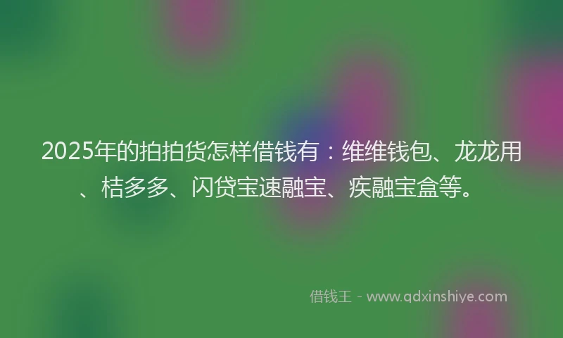 2025年的拍拍货怎样借钱有：维维钱包、龙龙用、桔多多、闪贷宝速融宝、疾融宝盒等。