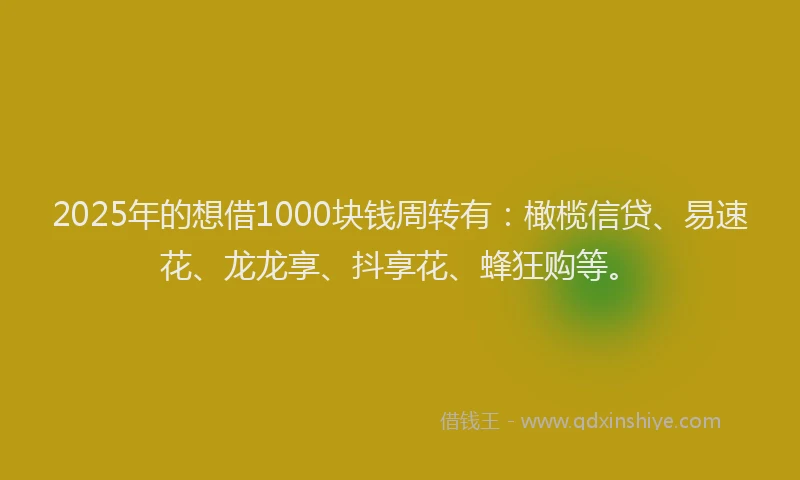 2025年的想借1000块钱周转有：橄榄信贷、易速花、龙龙享、抖享花、蜂狂购等。