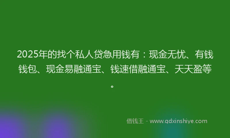 2025年的找个私人贷急用钱有：现金无忧、有钱钱包、现金易融通宝、钱速借融通宝、天天盈等。