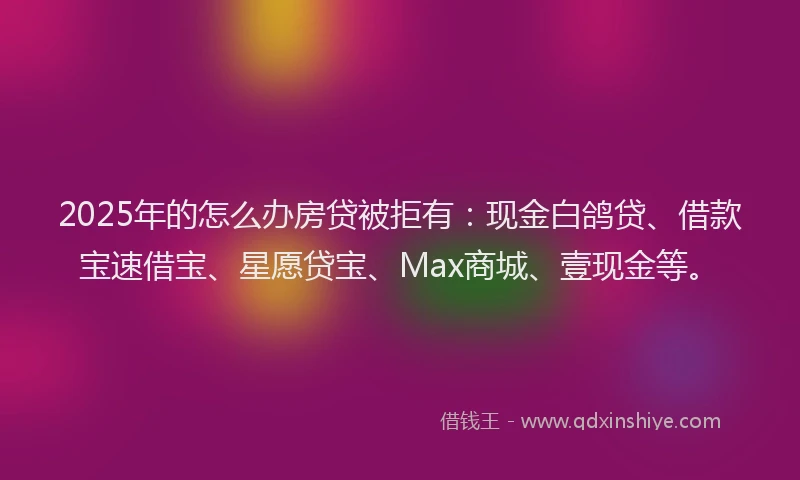 2025年的怎么办房贷被拒有：现金白鸽贷、借款宝速借宝、星愿贷宝、Max商城、壹现金等。