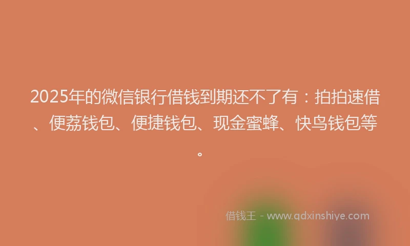2025年的微信银行借钱到期还不了有：拍拍速借、便荔钱包、便捷钱包、现金蜜蜂、快鸟钱包等。