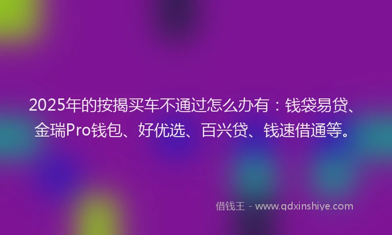2025年的按揭买车不通过怎么办有：钱袋易贷、金瑞Pro钱包、好优选、百兴贷、钱速借通等。