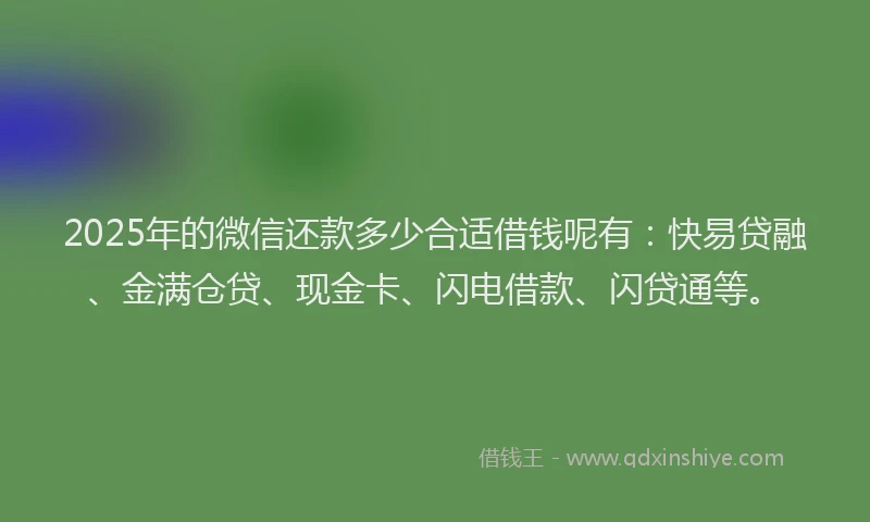 2025年的微信还款多少合适借钱呢有：快易贷融、金满仓贷、现金卡、闪电借款、闪贷通等。