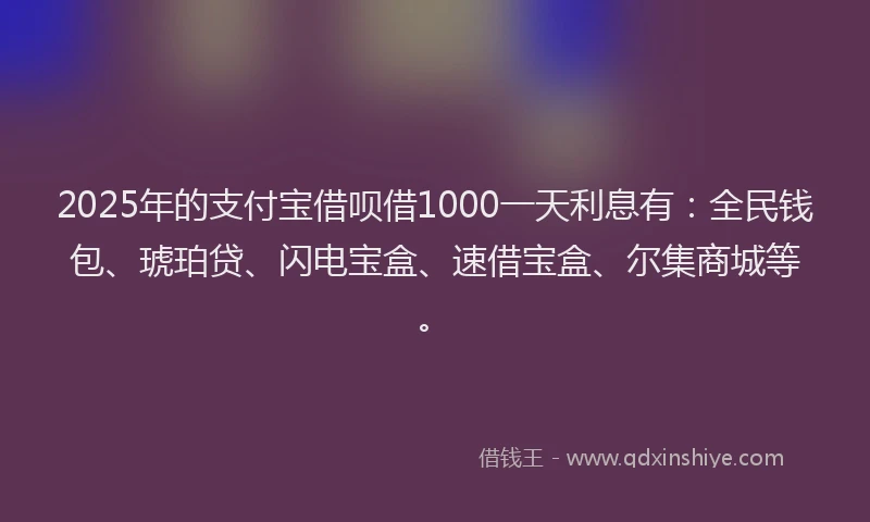 2025年的支付宝借呗借1000一天利息有：全民钱包、琥珀贷、闪电宝盒、速借宝盒、尔集商城等。